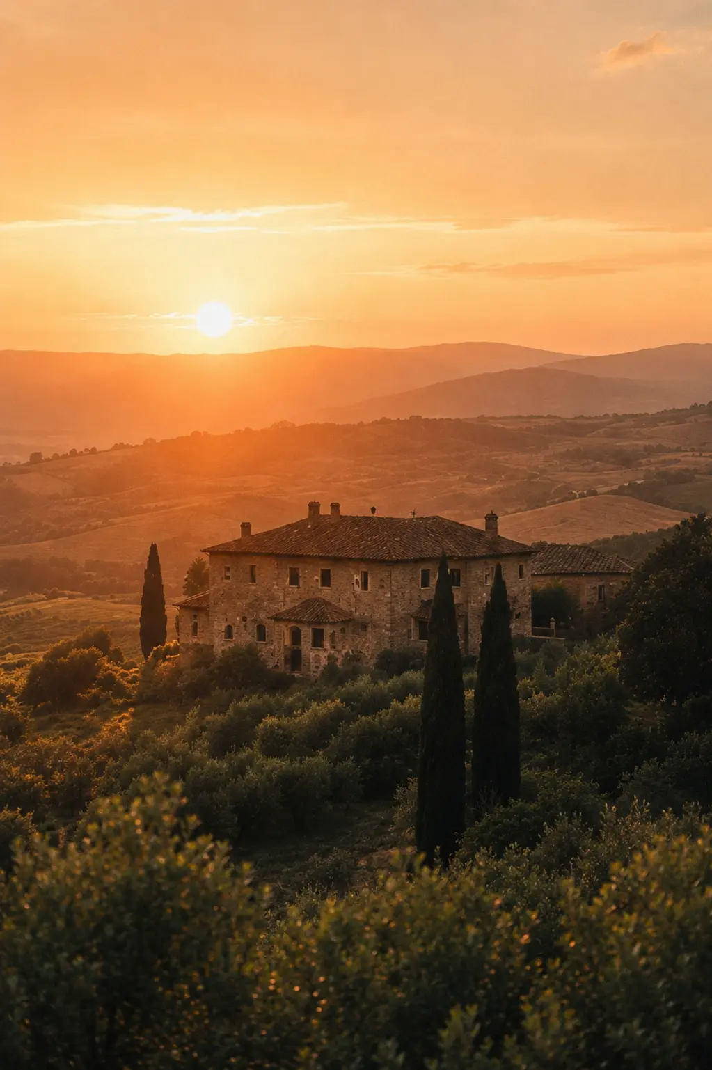 Casale al tramonto tra le colline