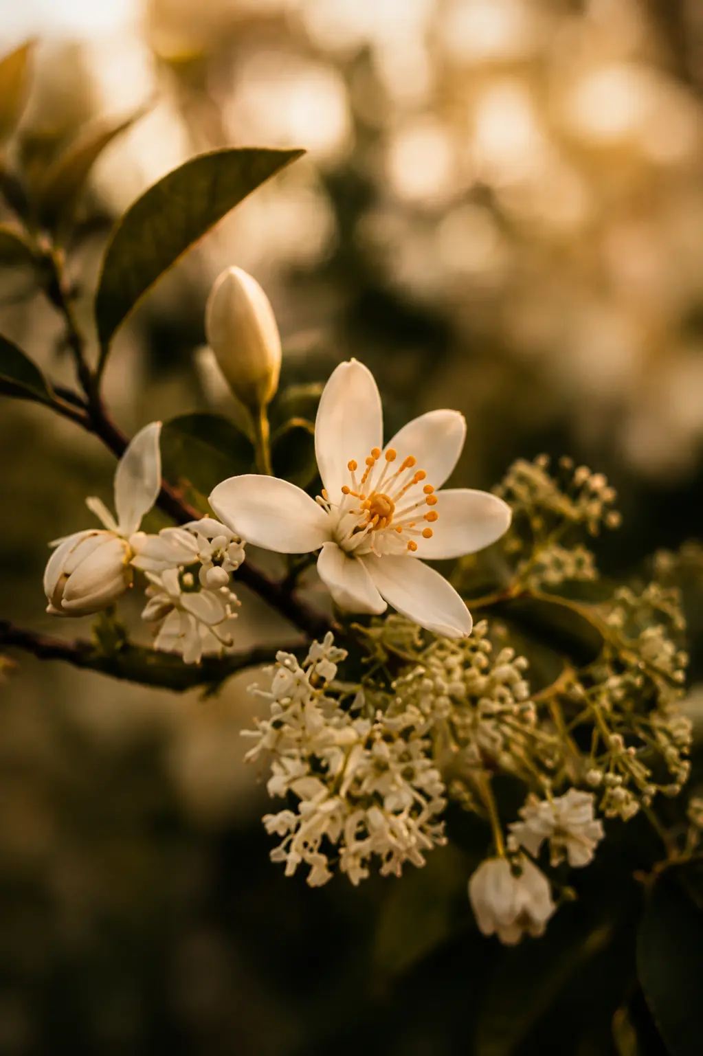 Fiori di zagara al tramonto